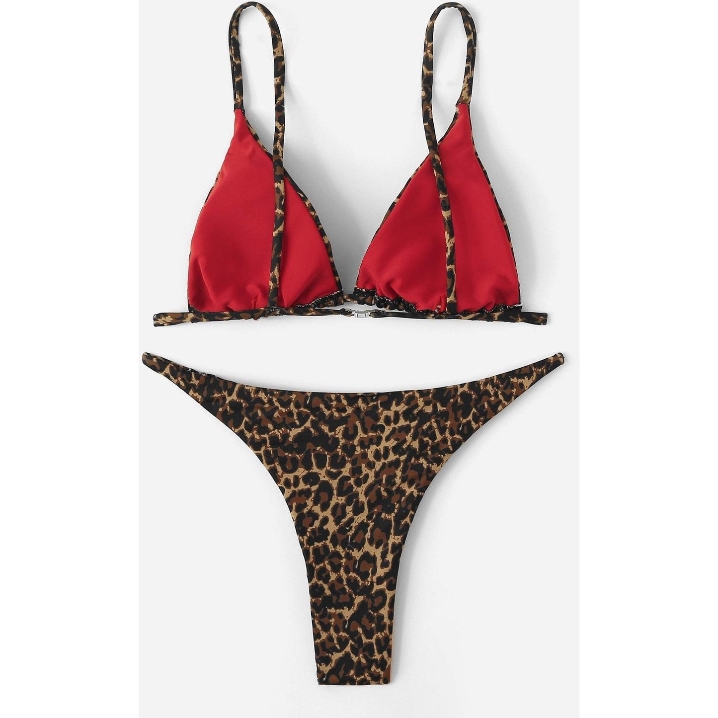 Leopard Triangle Red Lined Bikini Set