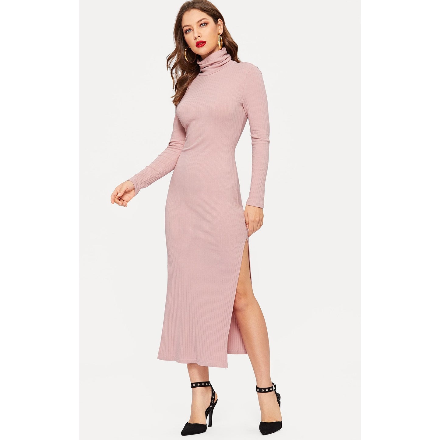 Anna Split Side Rib Knit Fitted Dress