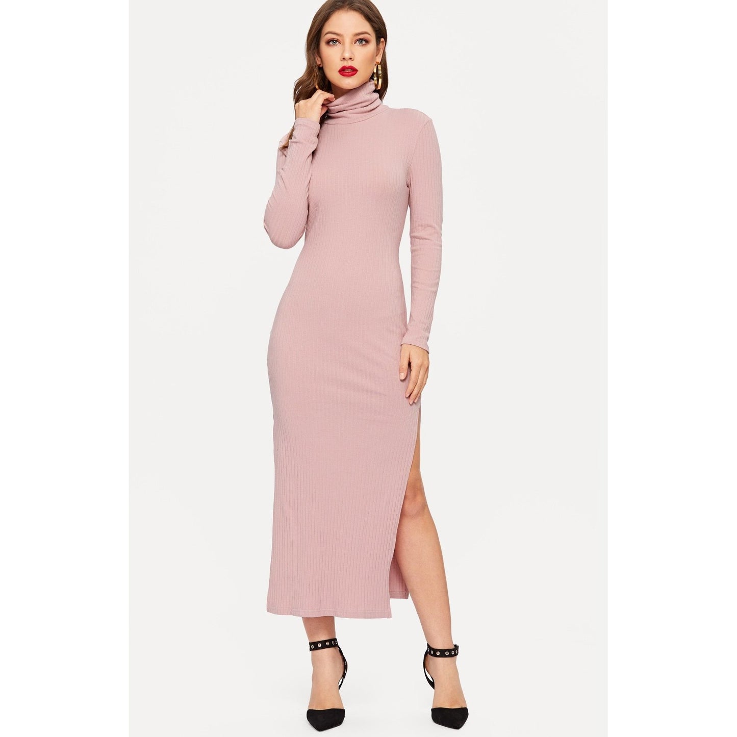 Anna Split Side Rib Knit Fitted Dress