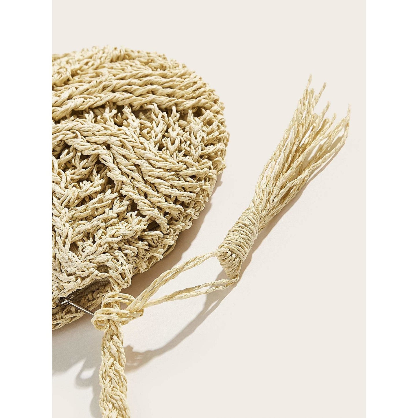 Tassel Detail Round Straw Crossbody Bag