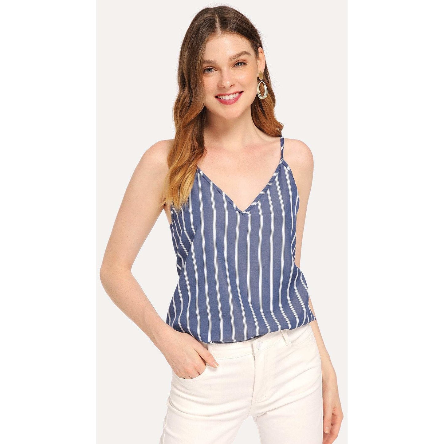 Kimmey Double V-Neck Striped Cami Top