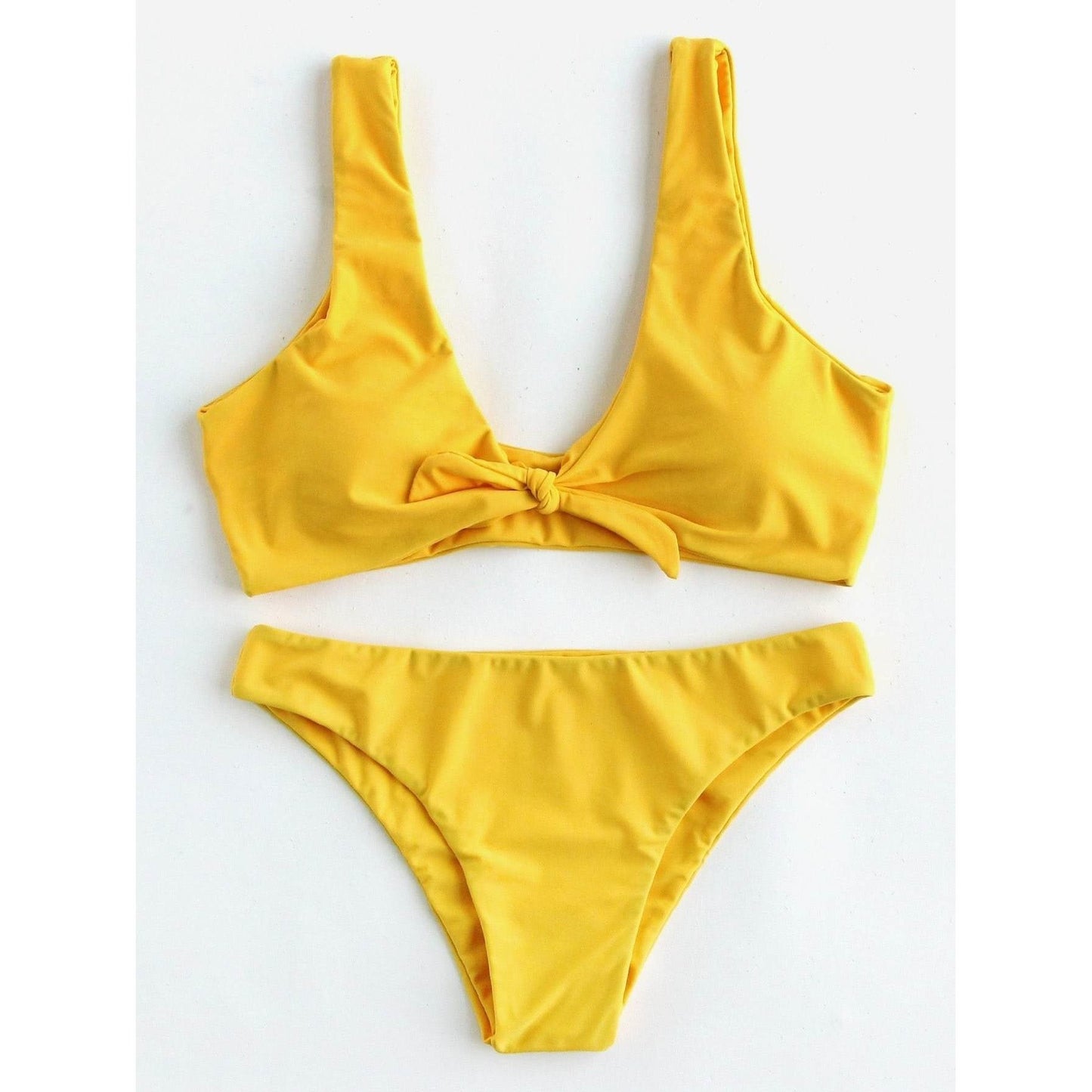 Yellow Scoop Back Bow Tie Top Bikini Set