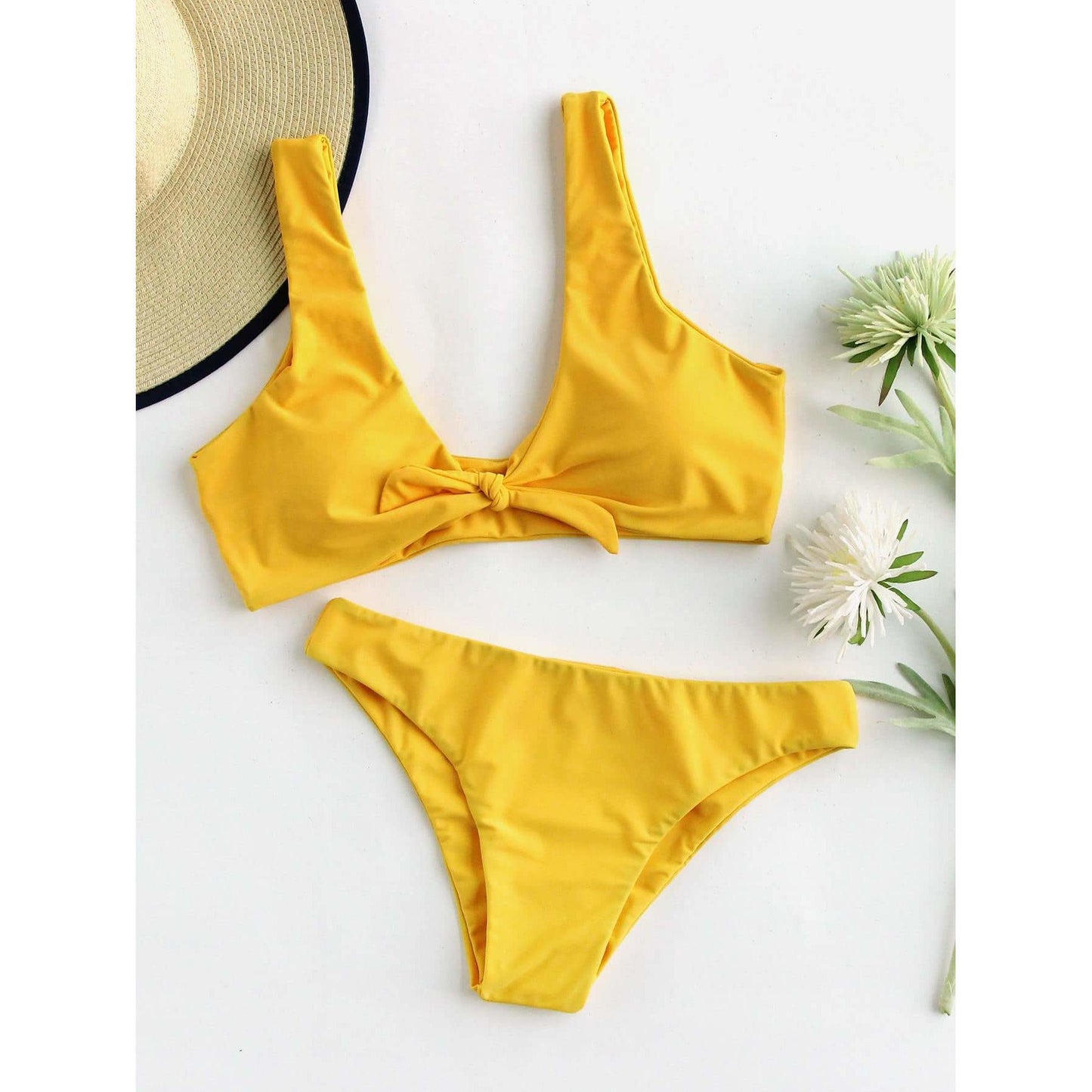 Yellow Scoop Back Bow Tie Top Bikini Set