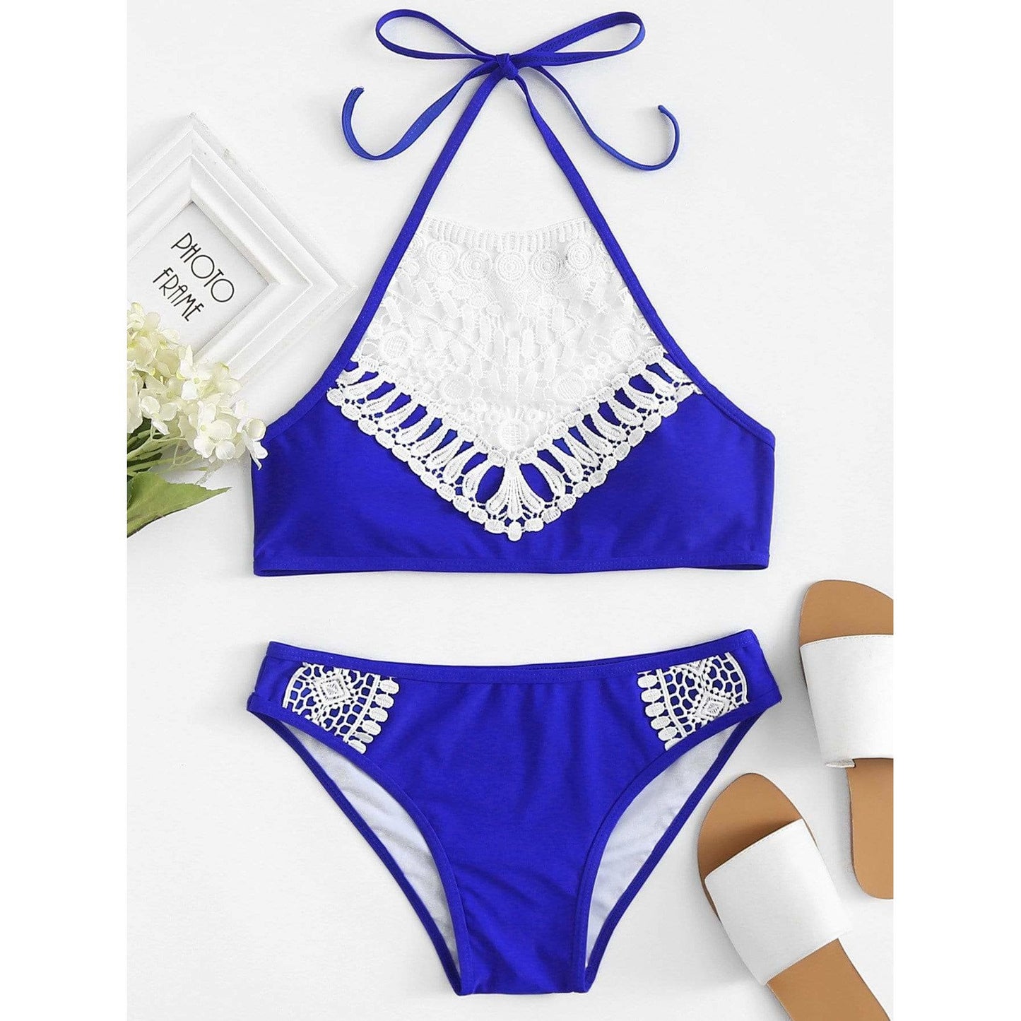 Lace Crochet Halter Bikini Set