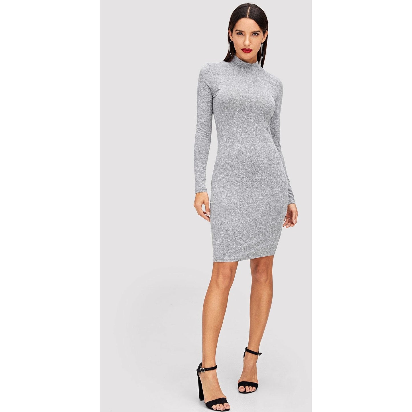 Mock Neck Heathered Knit Dress