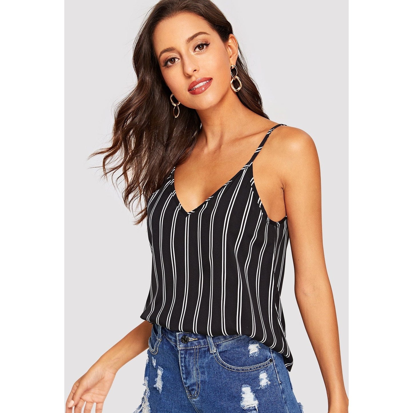 Kimmey Double V-Neck Striped Cami Top