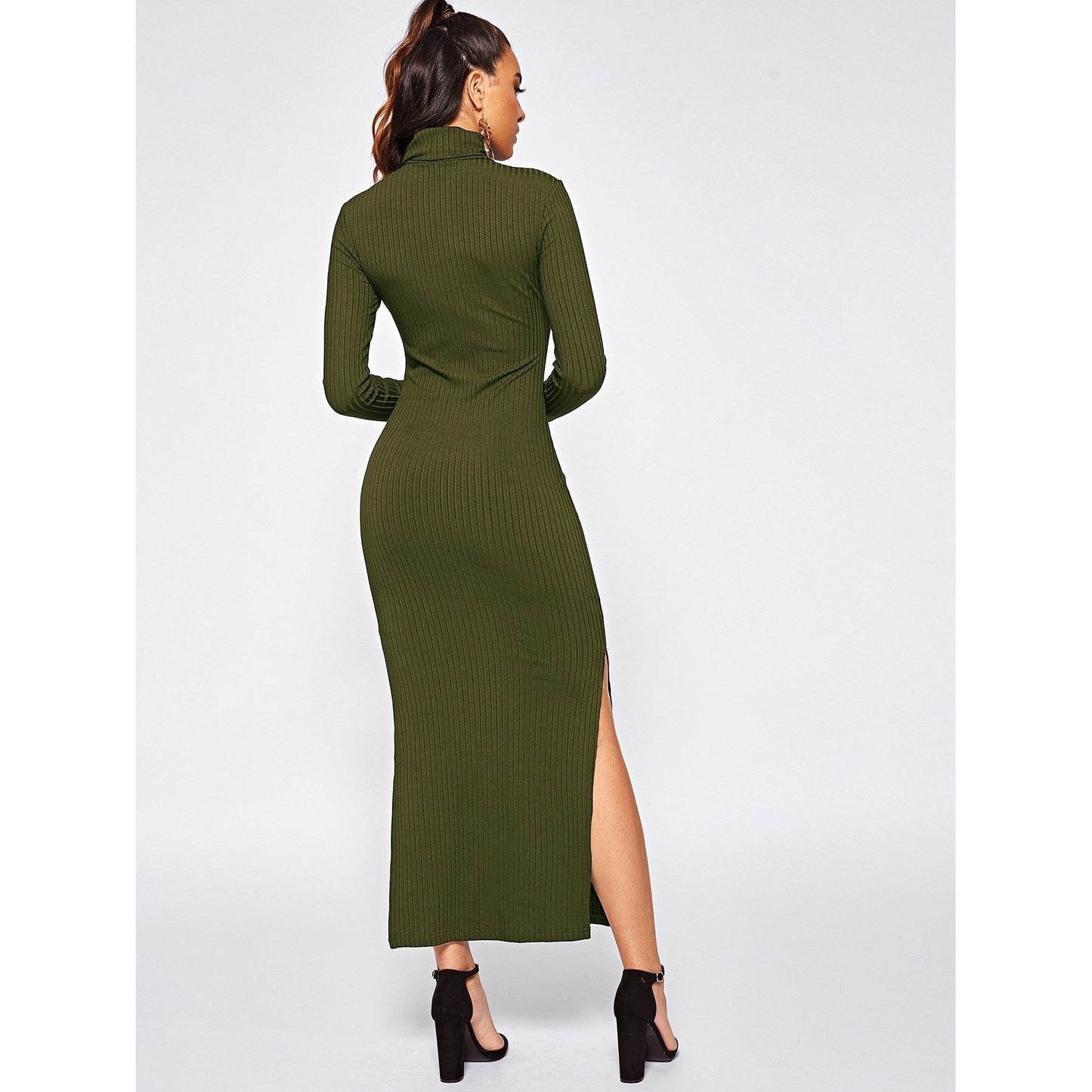 Anna Split Side Rib Knit Fitted Dress