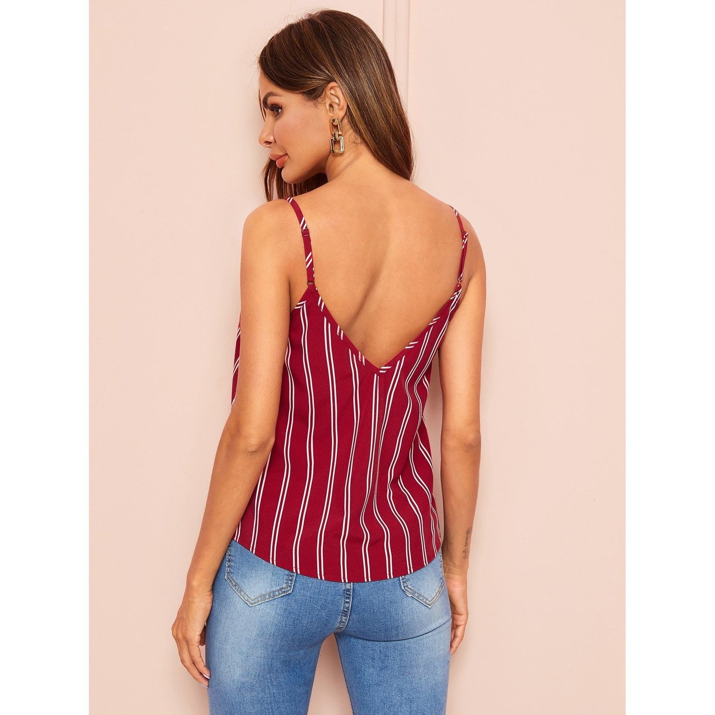 Kimmey Double V-Neck Striped Cami Top