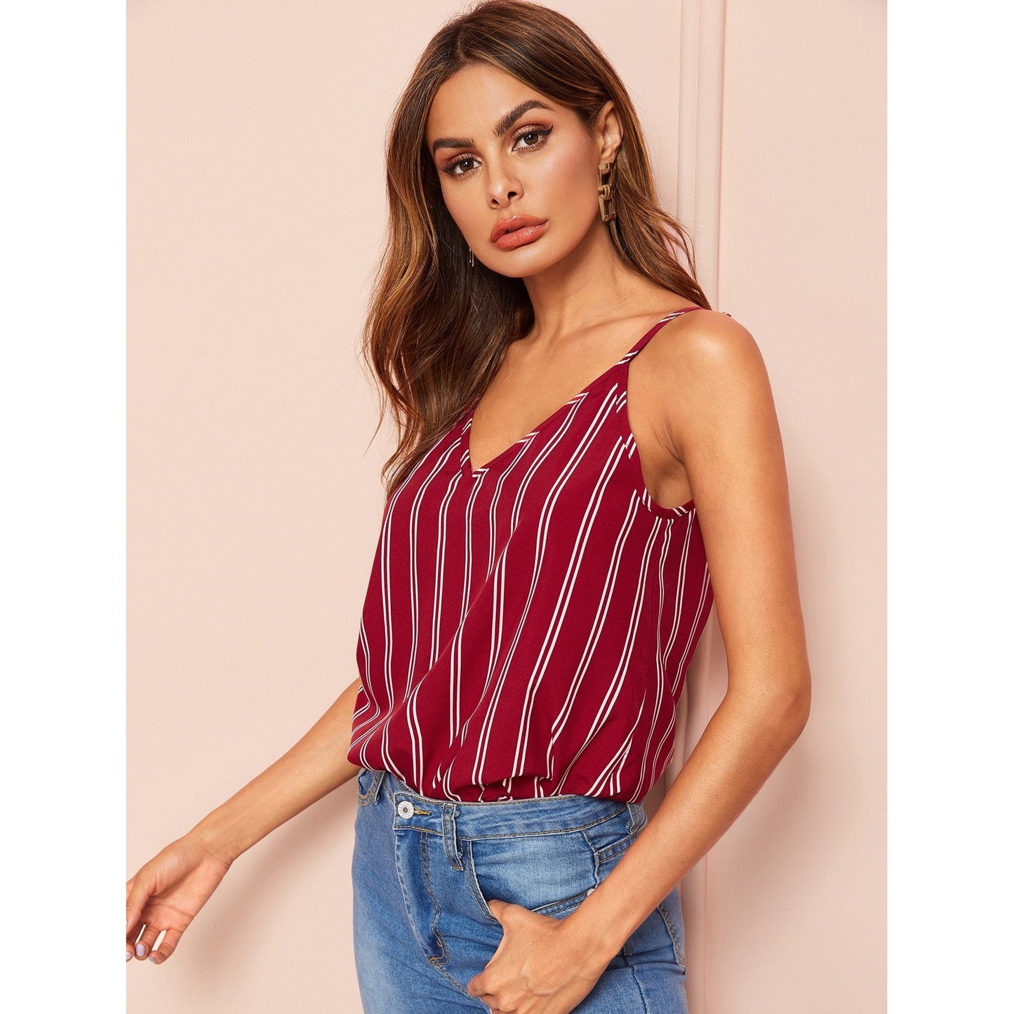 Kimmey Double V-Neck Striped Cami Top