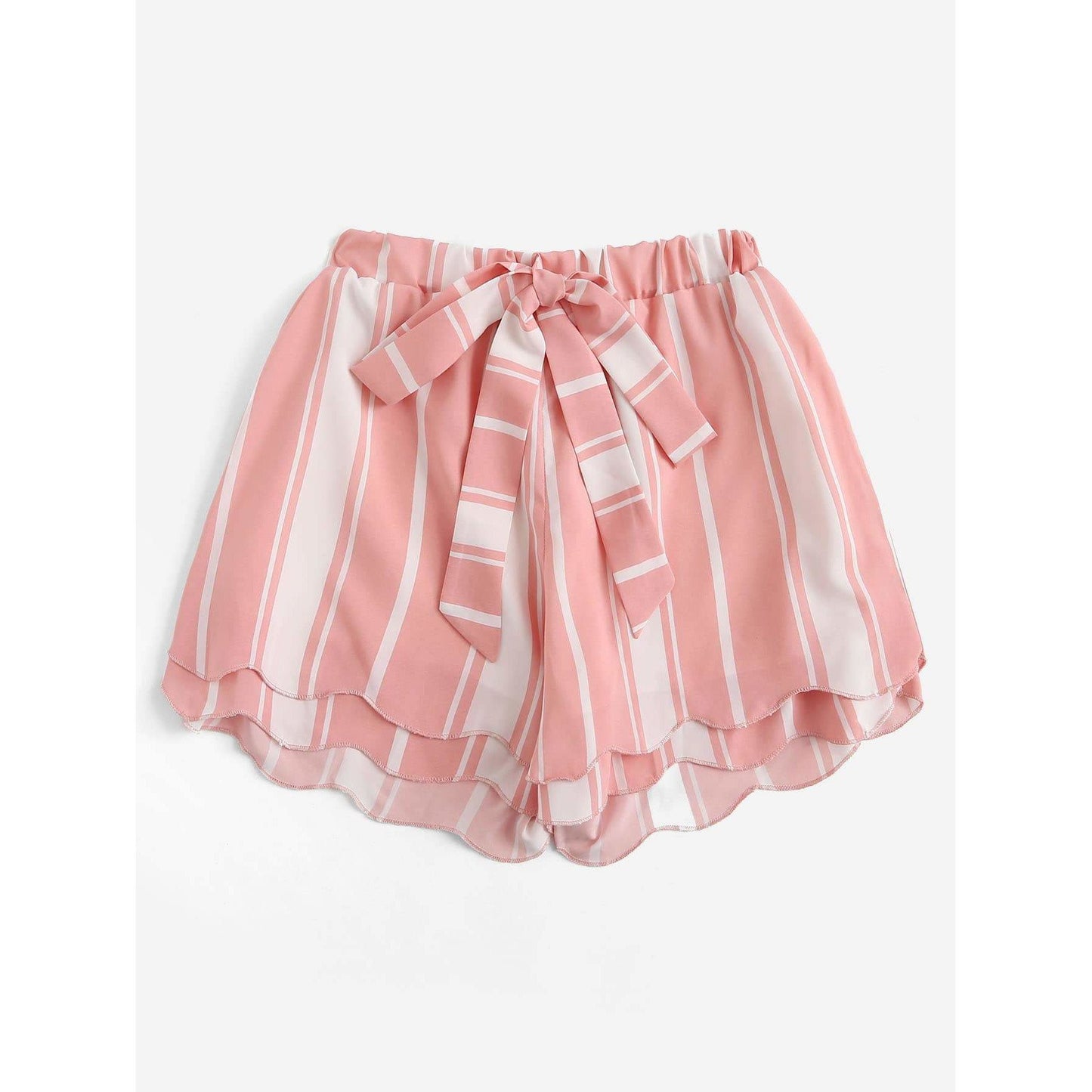 Jamie Scallop Hem Knot Striped Shorts