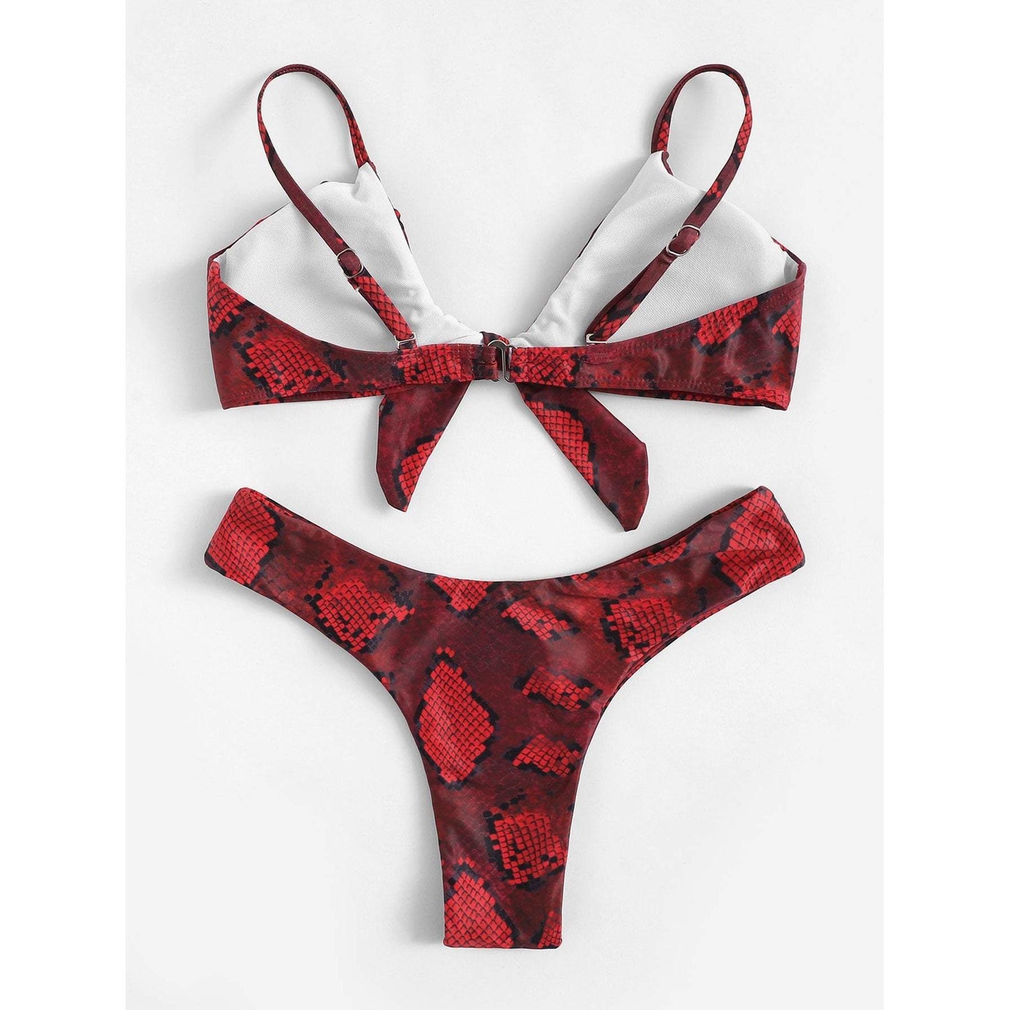 Jin Snakeskin Print Bow Knot Bikini Set