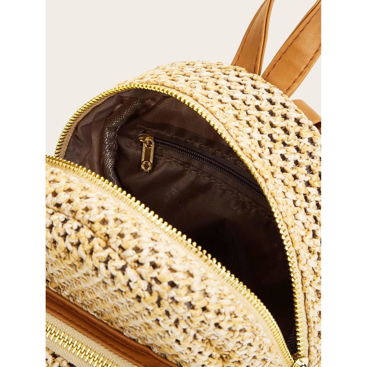 Pineapple Detail Braided Zipper Backpack Bag