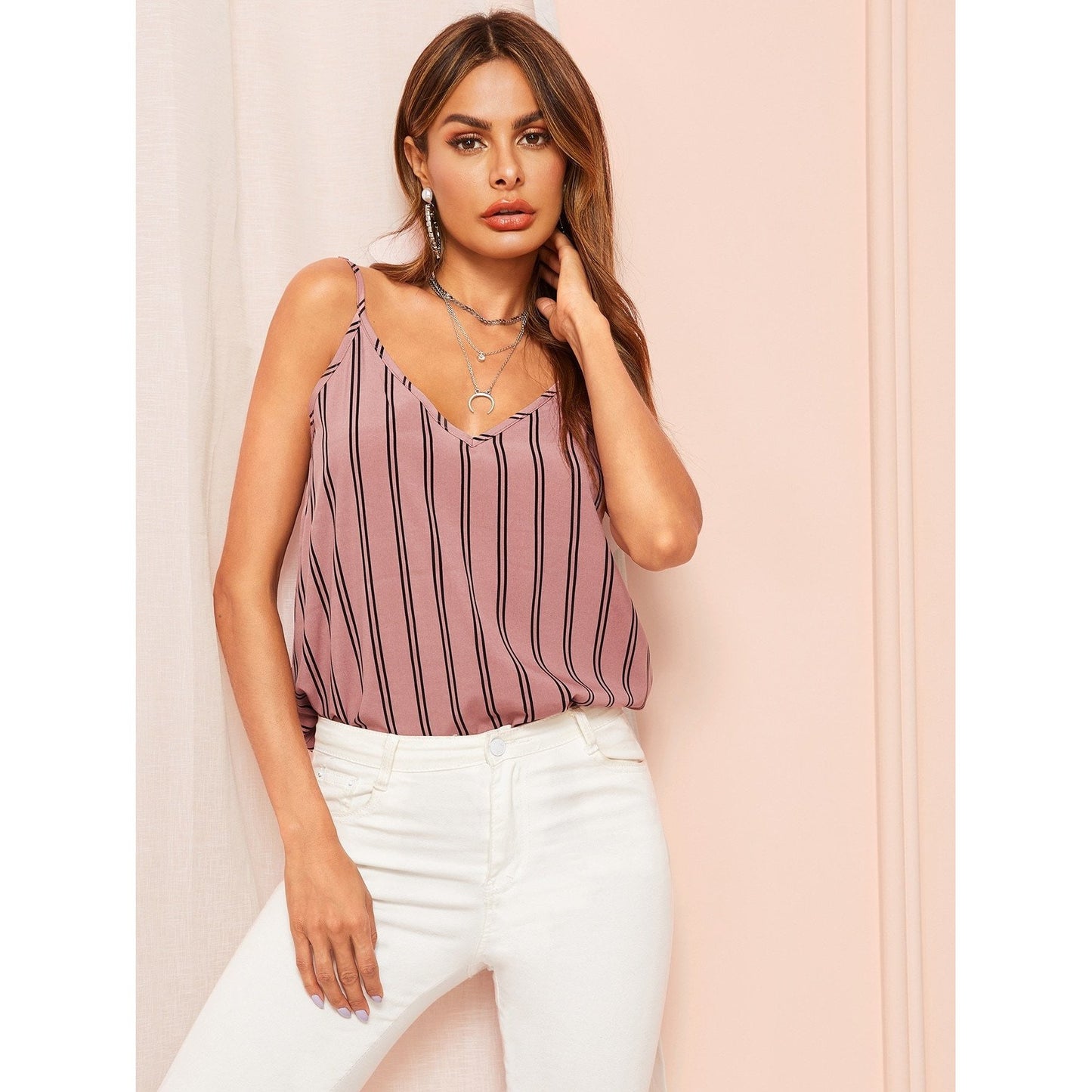 Kimmey Double V-Neck Striped Cami Top