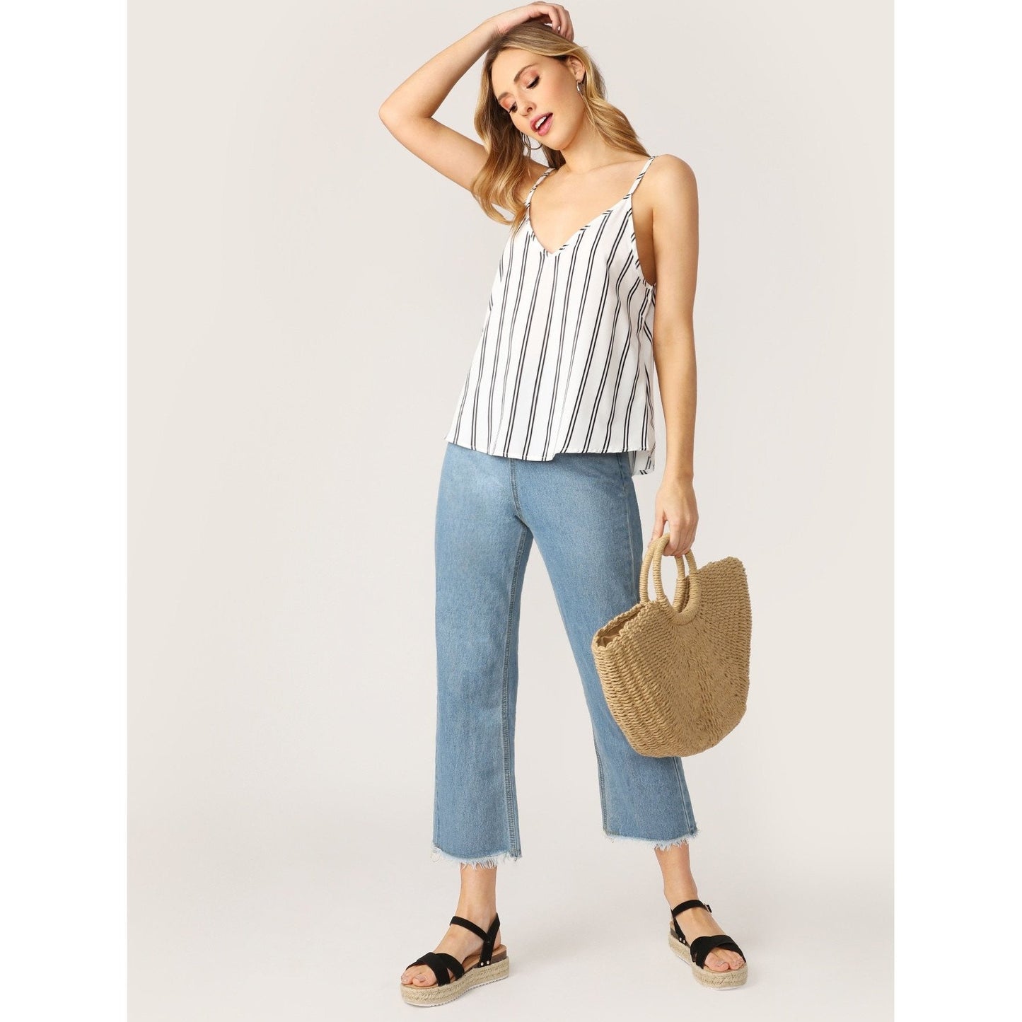 Kimmey Double V-Neck Striped Cami Top