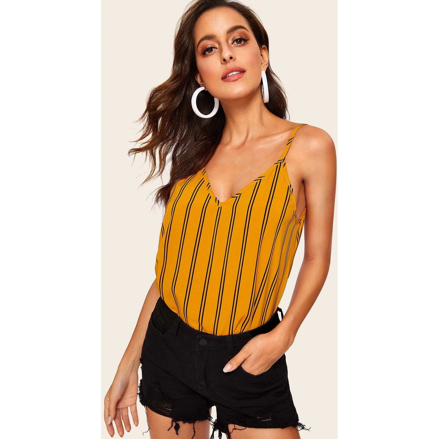 Kimmey Double V-Neck Striped Cami Top