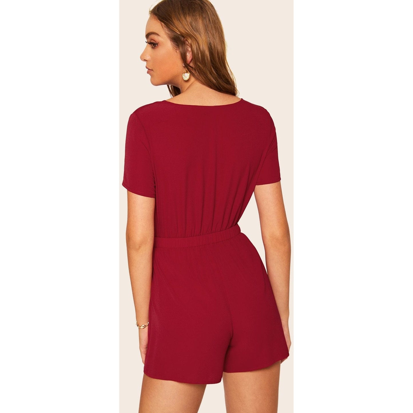 Red Tie Front Solid Playsuit