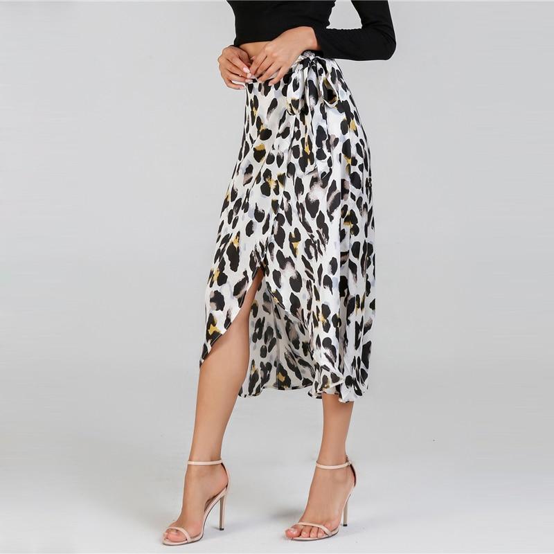 Waist Knot Leopard Print Midi Skirt