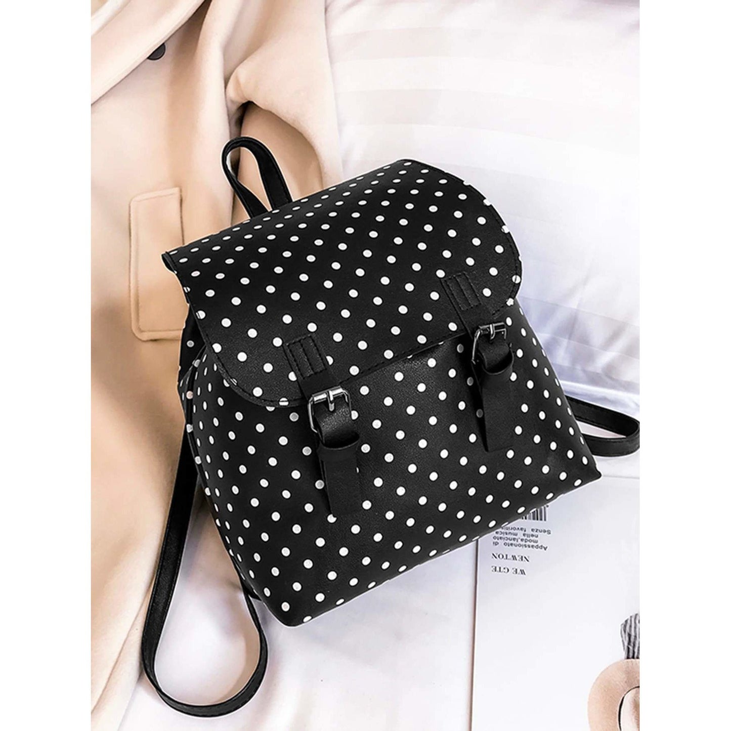 Polka Dot Double Buckle Strap Backpack