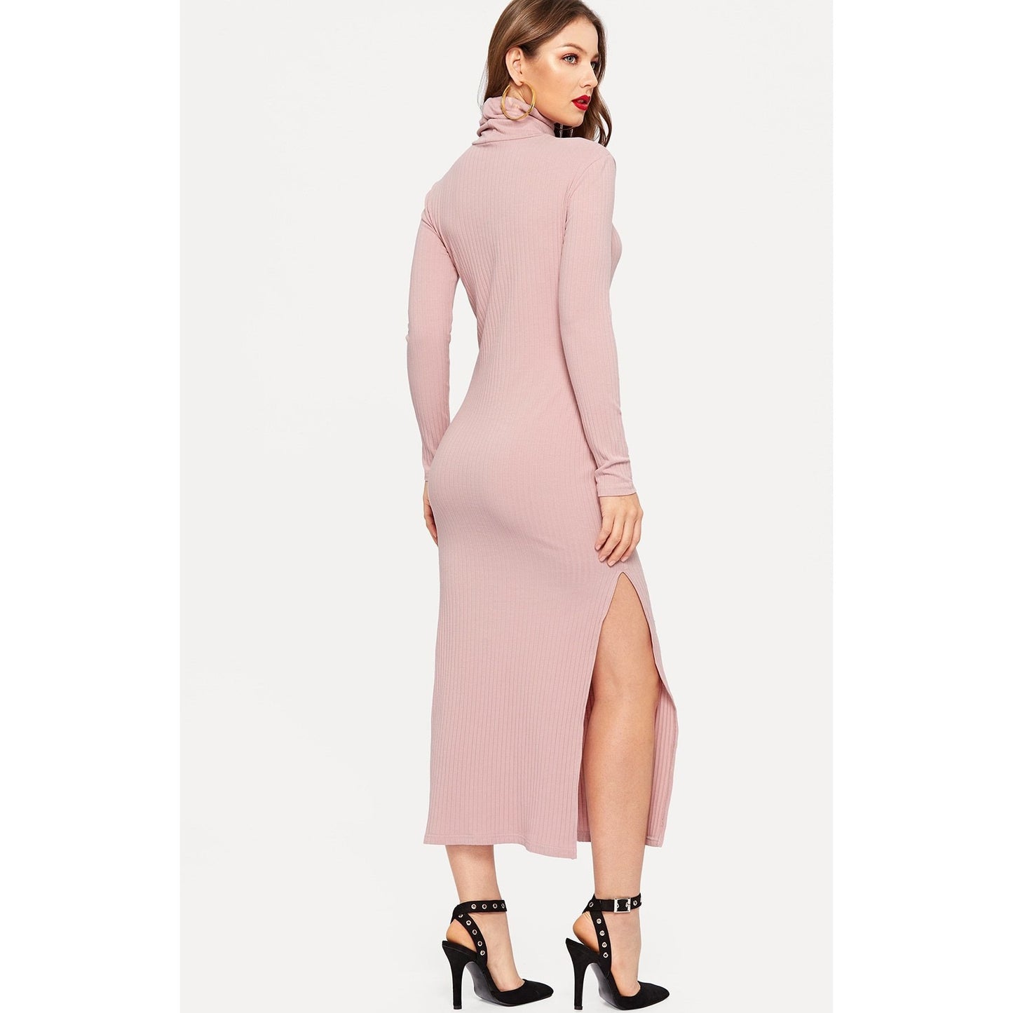 Anna Split Side Rib Knit Fitted Dress