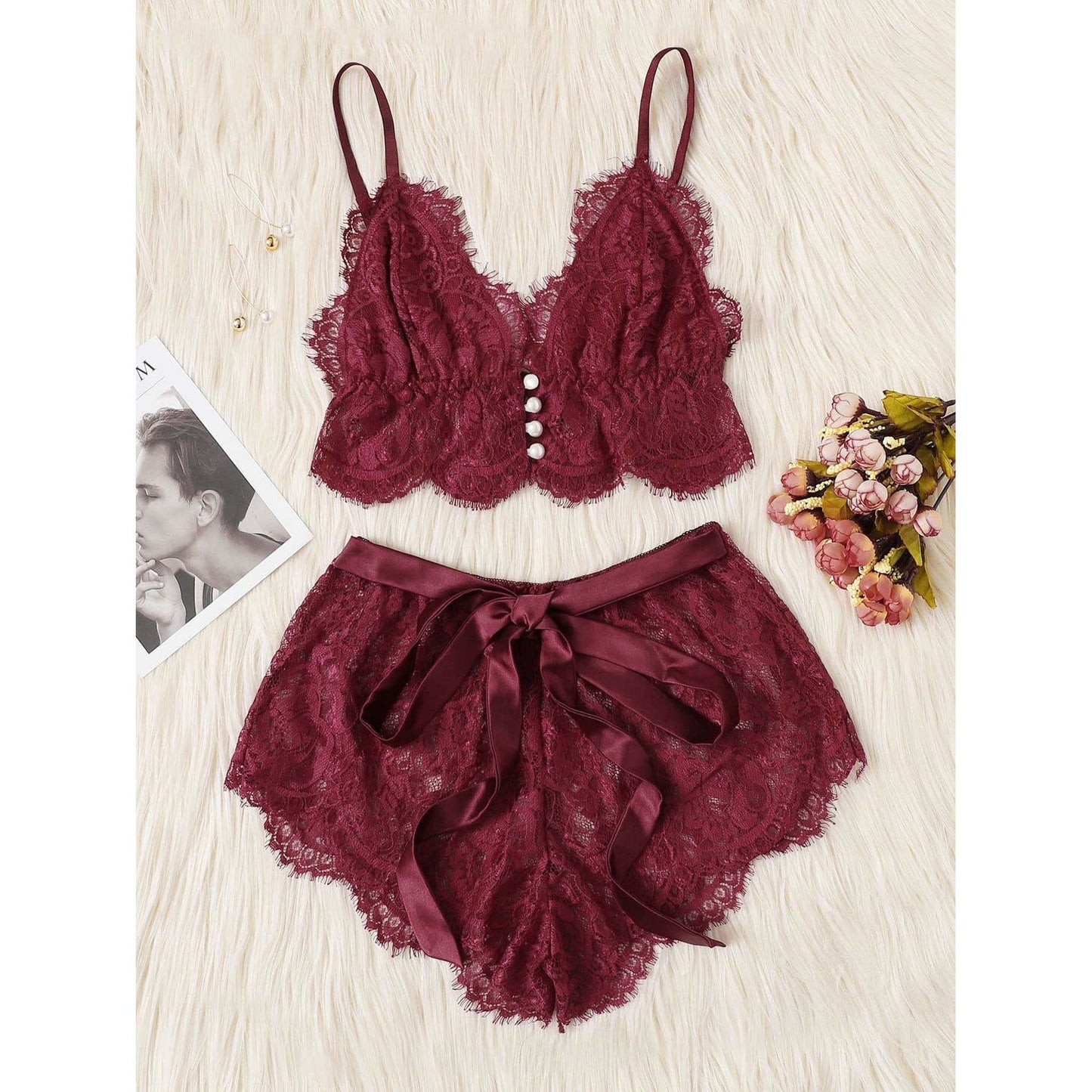 Jas Scalloped Trim Floral Lace Lingerie Set