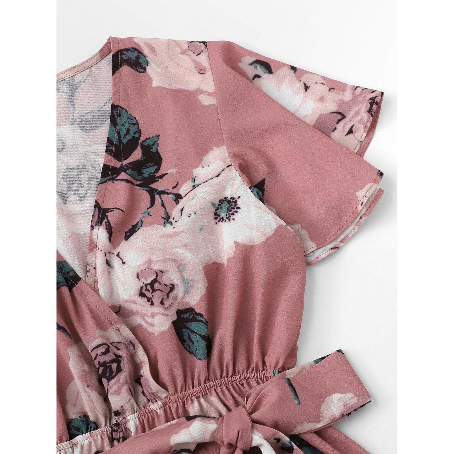 Pink Floral Print Wrap Romper