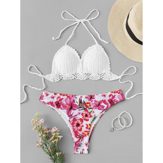 Melda Crochet  Floral Print Bikini Set