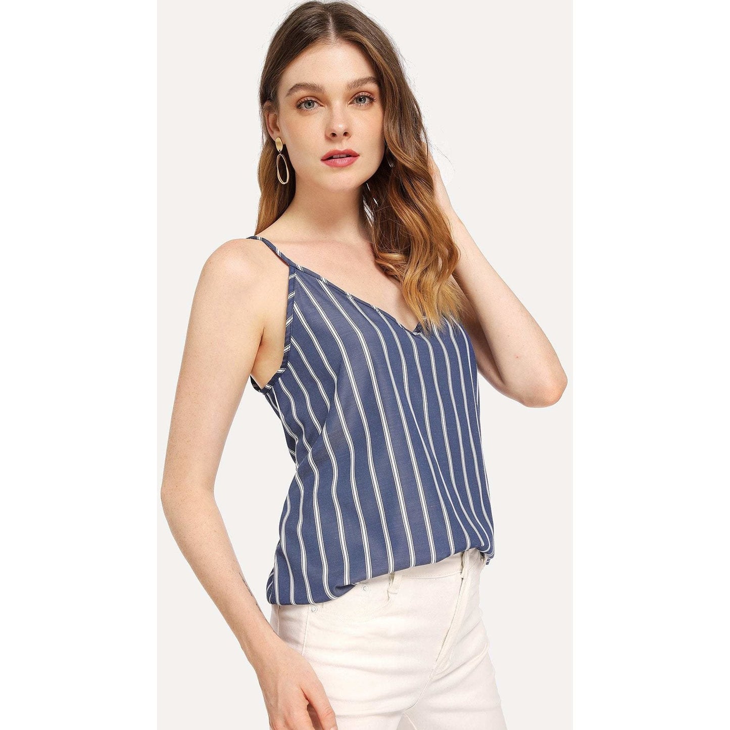 Kimmey Double V-Neck Striped Cami Top