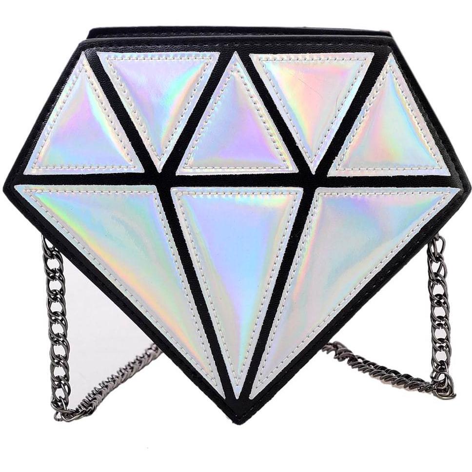Metallic Silver Diamond Chain Bag