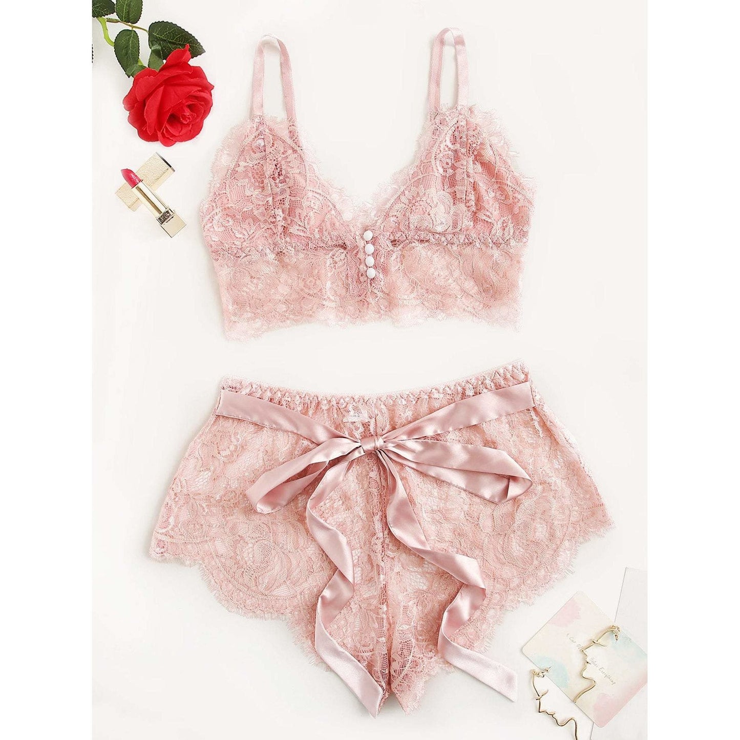 Jas Scalloped Trim Floral Lace Lingerie Set