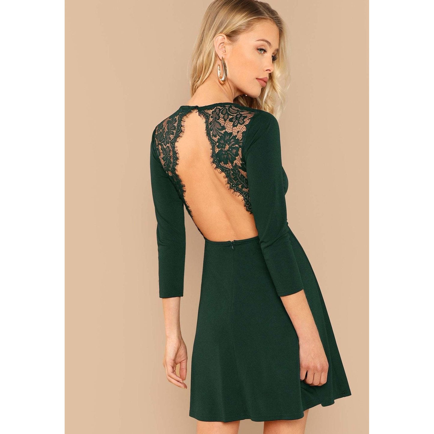 Eyelash Lace Open Back Skater Dress