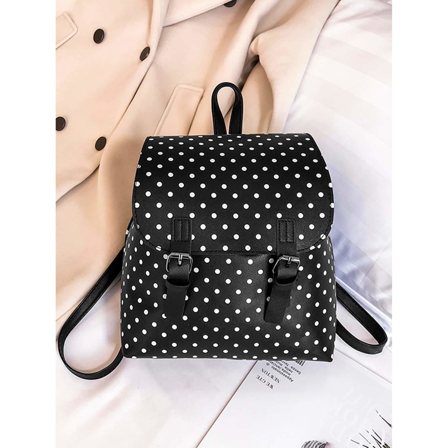 Polka Dot Double Buckle Strap Backpack