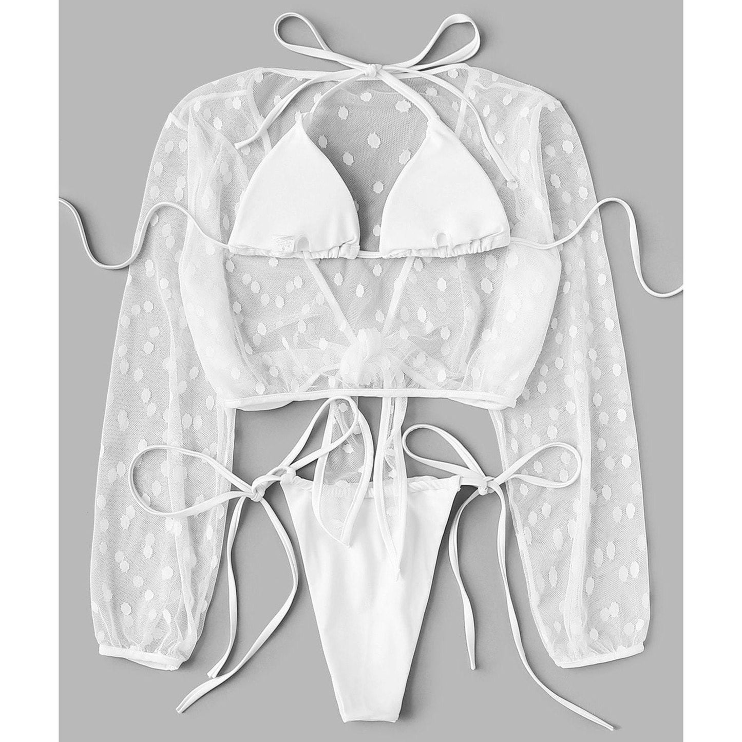 Self Tie Bikini Set & Mesh Cover Up