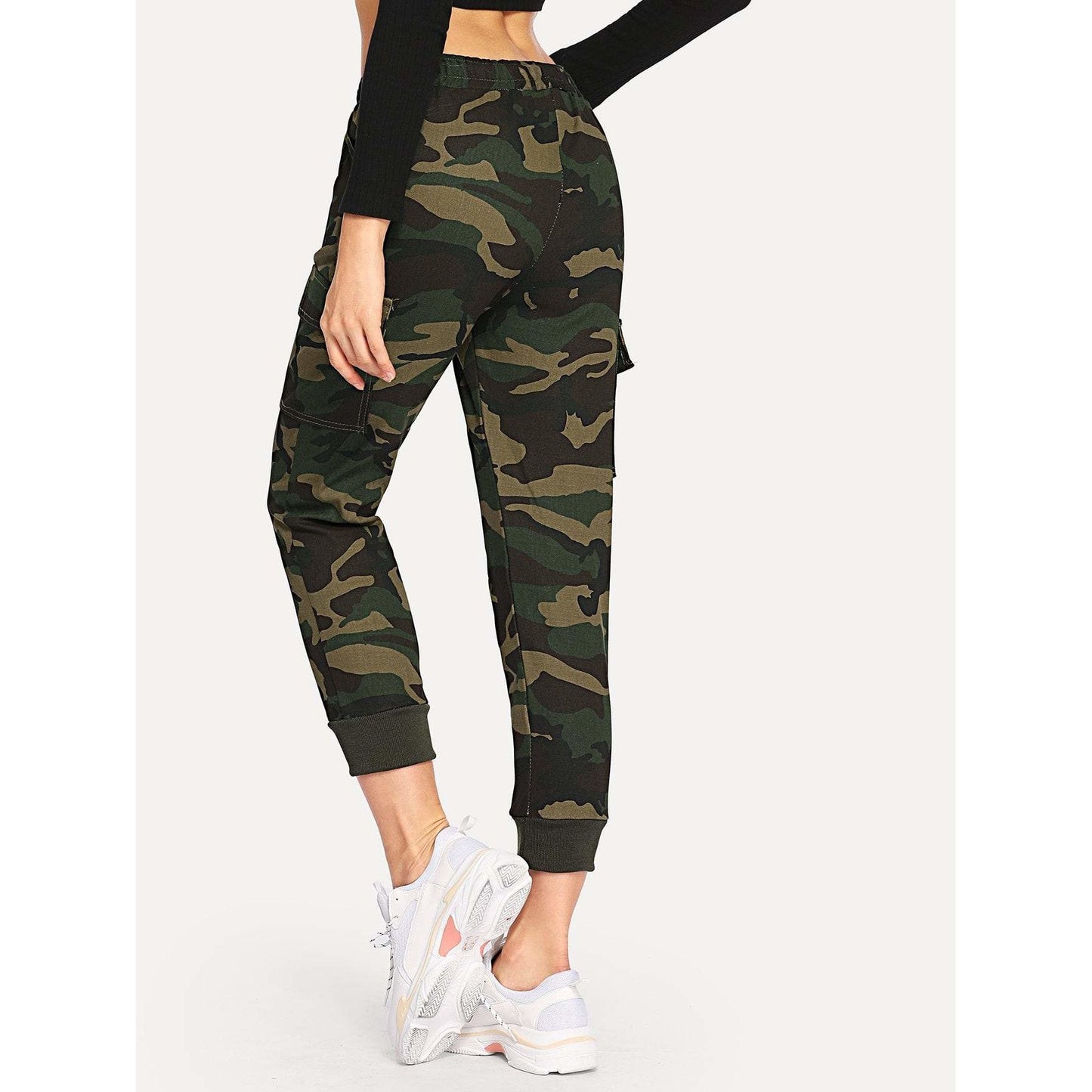 Drawstring Waist Camouflage Jeans