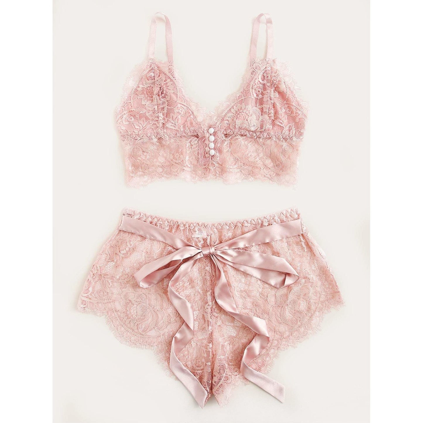 Jas Scalloped Trim Floral Lace Lingerie Set