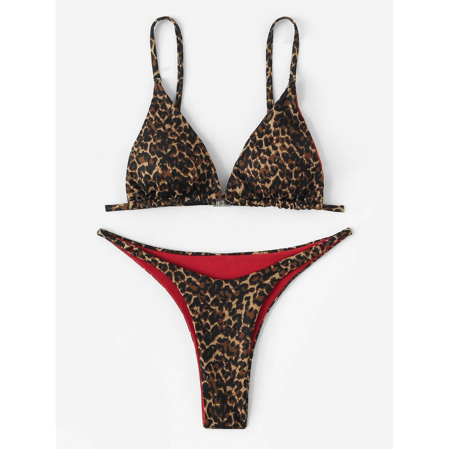 Leopard Triangle Red Lined Bikini Set