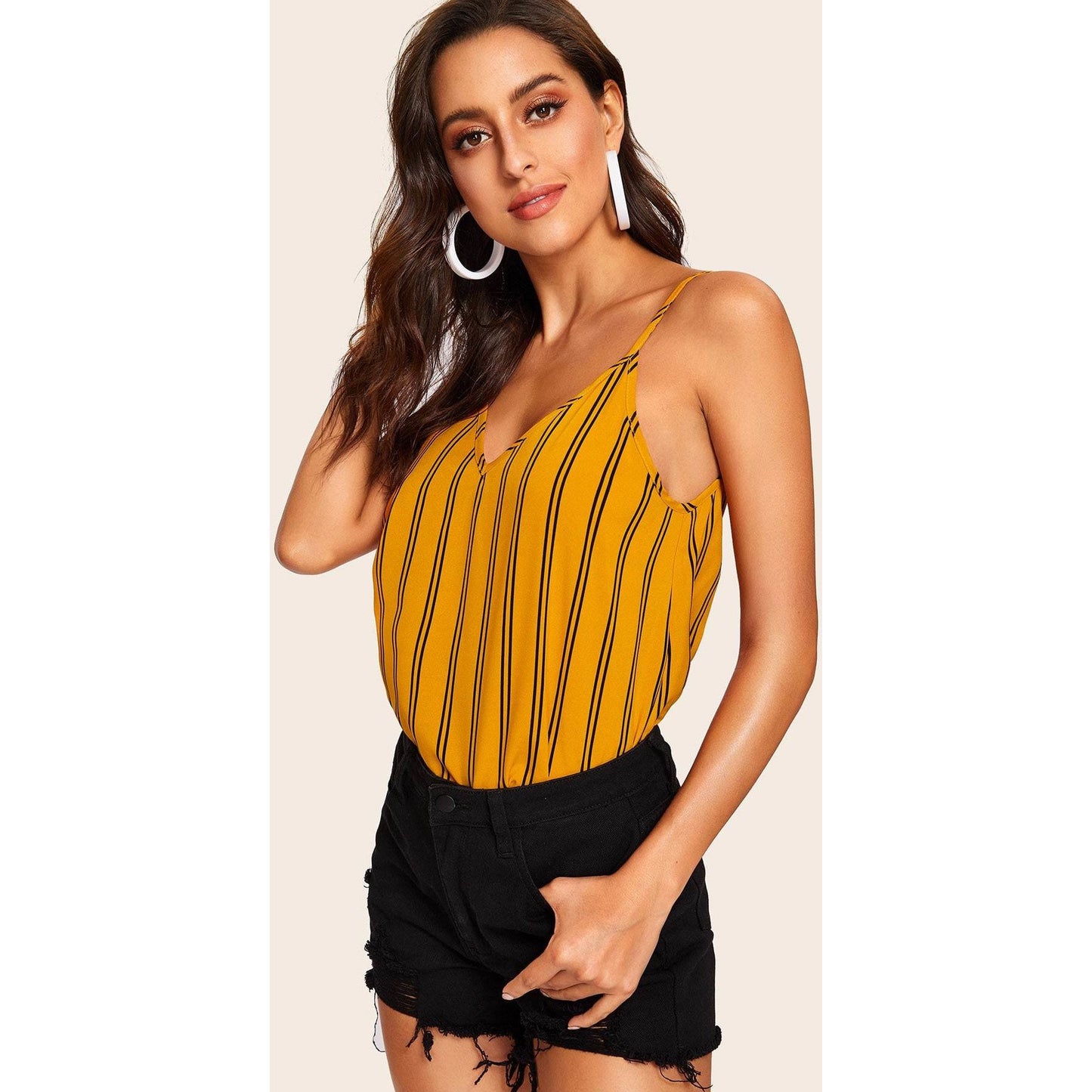 Kimmey Double V-Neck Striped Cami Top