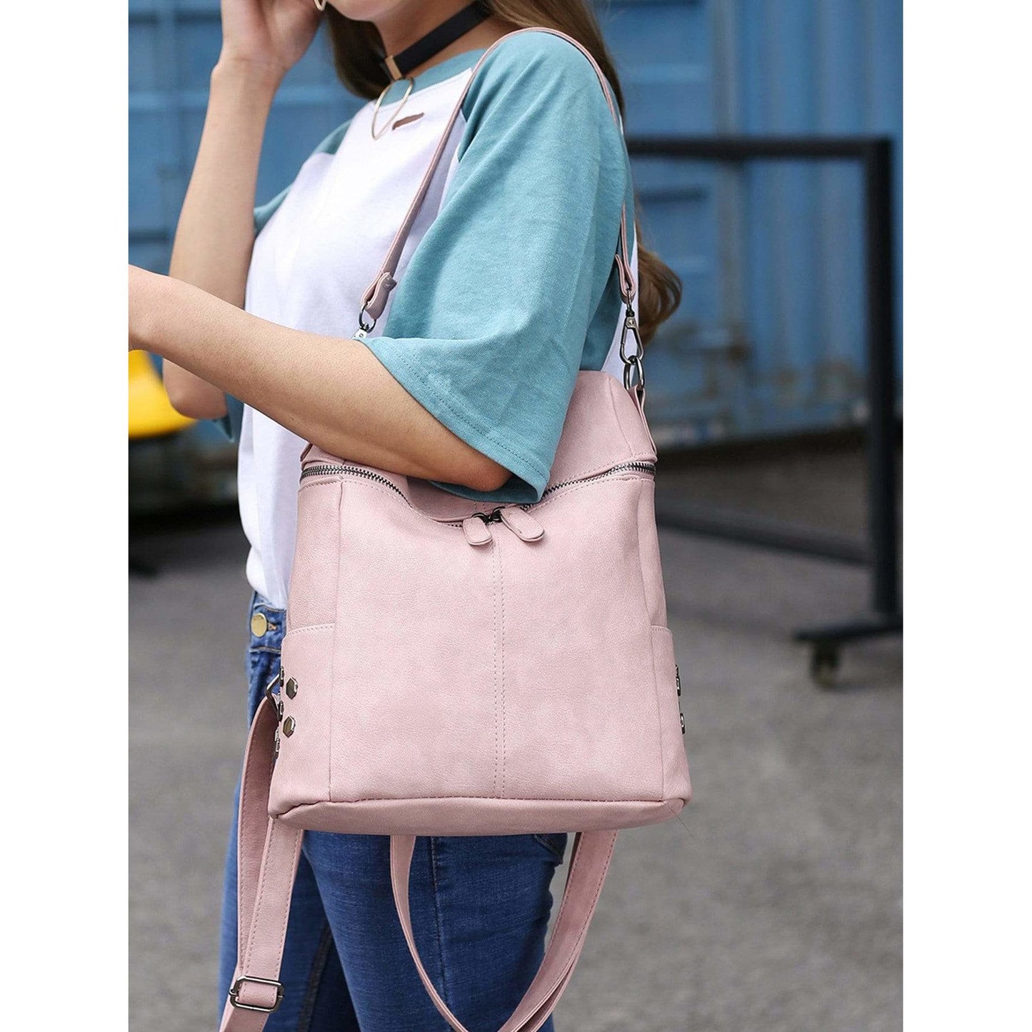 Zipper Front PU Backpack With Convertible Strap