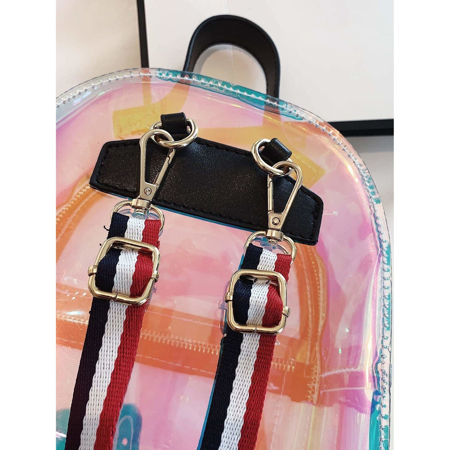 Clear Backpack With Striped Strap