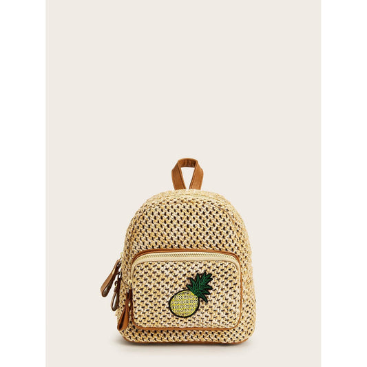 Pineapple Detail Braided Zipper Backpack Bag