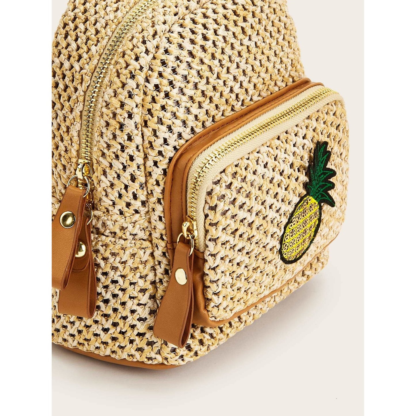Pineapple Detail Braided Zipper Backpack Bag