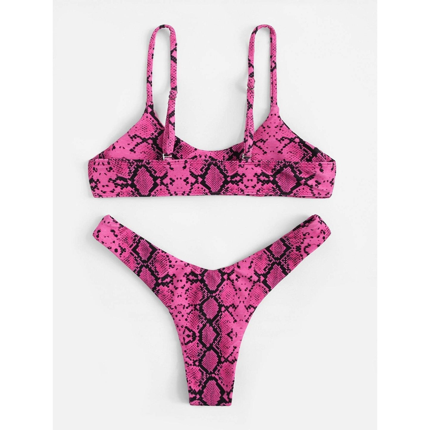 Pink Snakeskin Top With High Leg Bikini Set