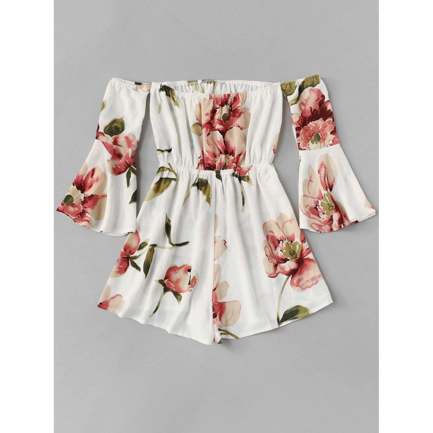 Floral Print Fluted Sleeve Romper