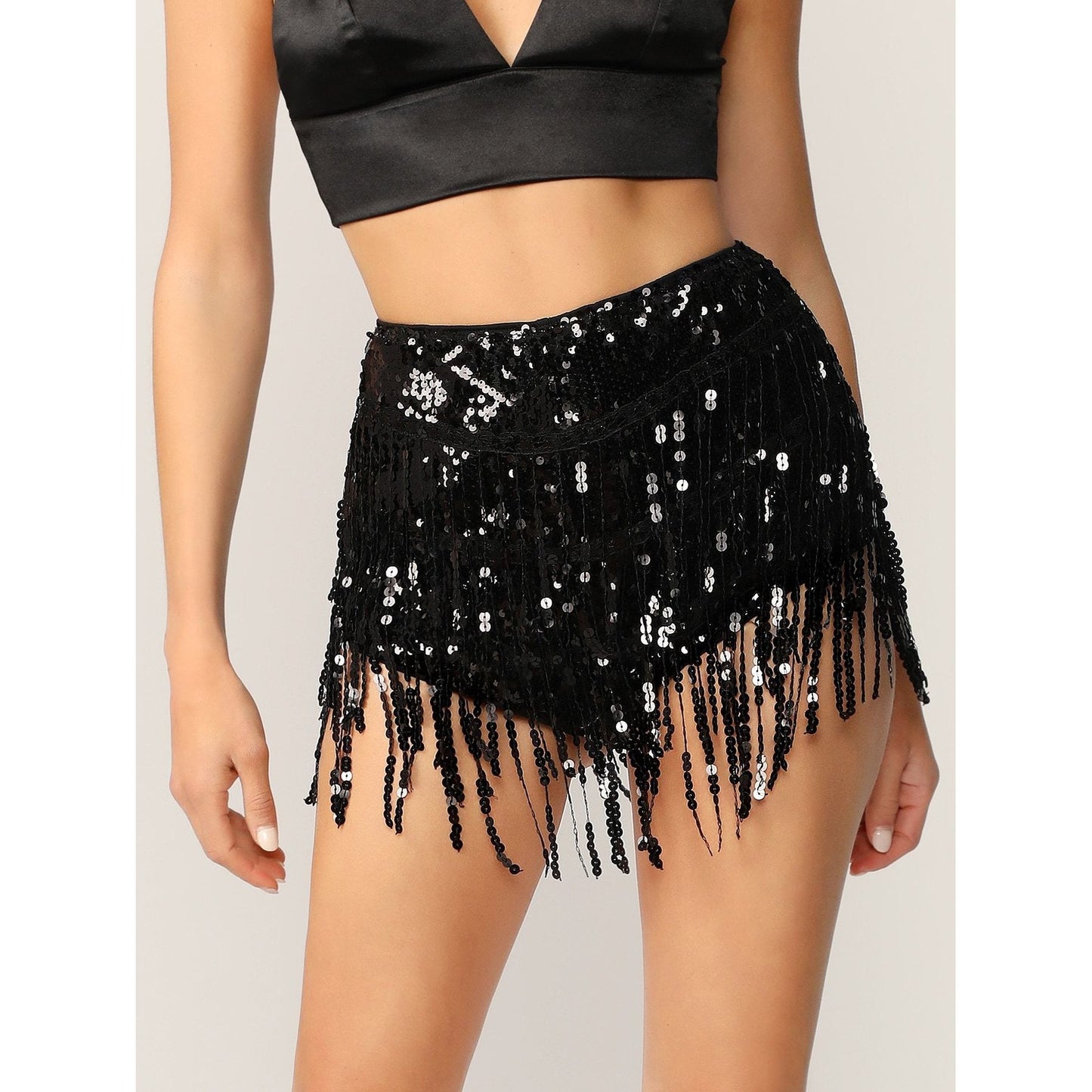 Zel Zip Back Fringe Sequin Shorts