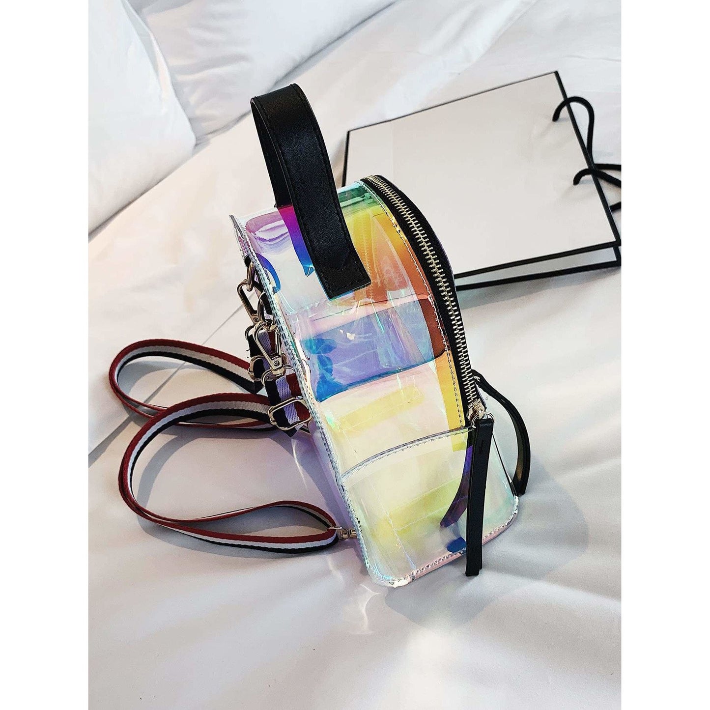 Clear Backpack With Striped Strap
