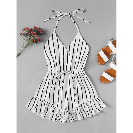 Drawstring Waist Striped Romper