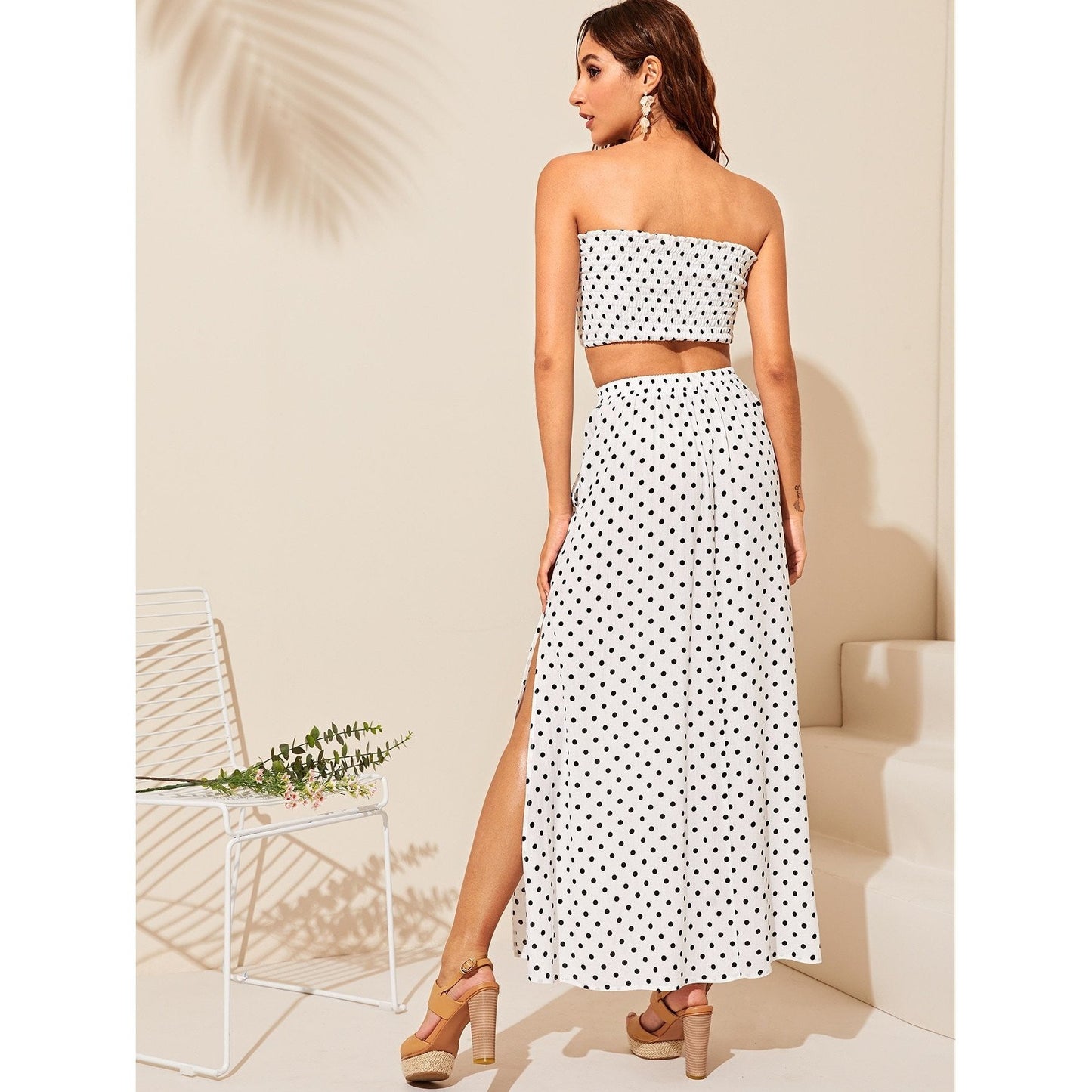 Polka Dot Shirred Maxi Set