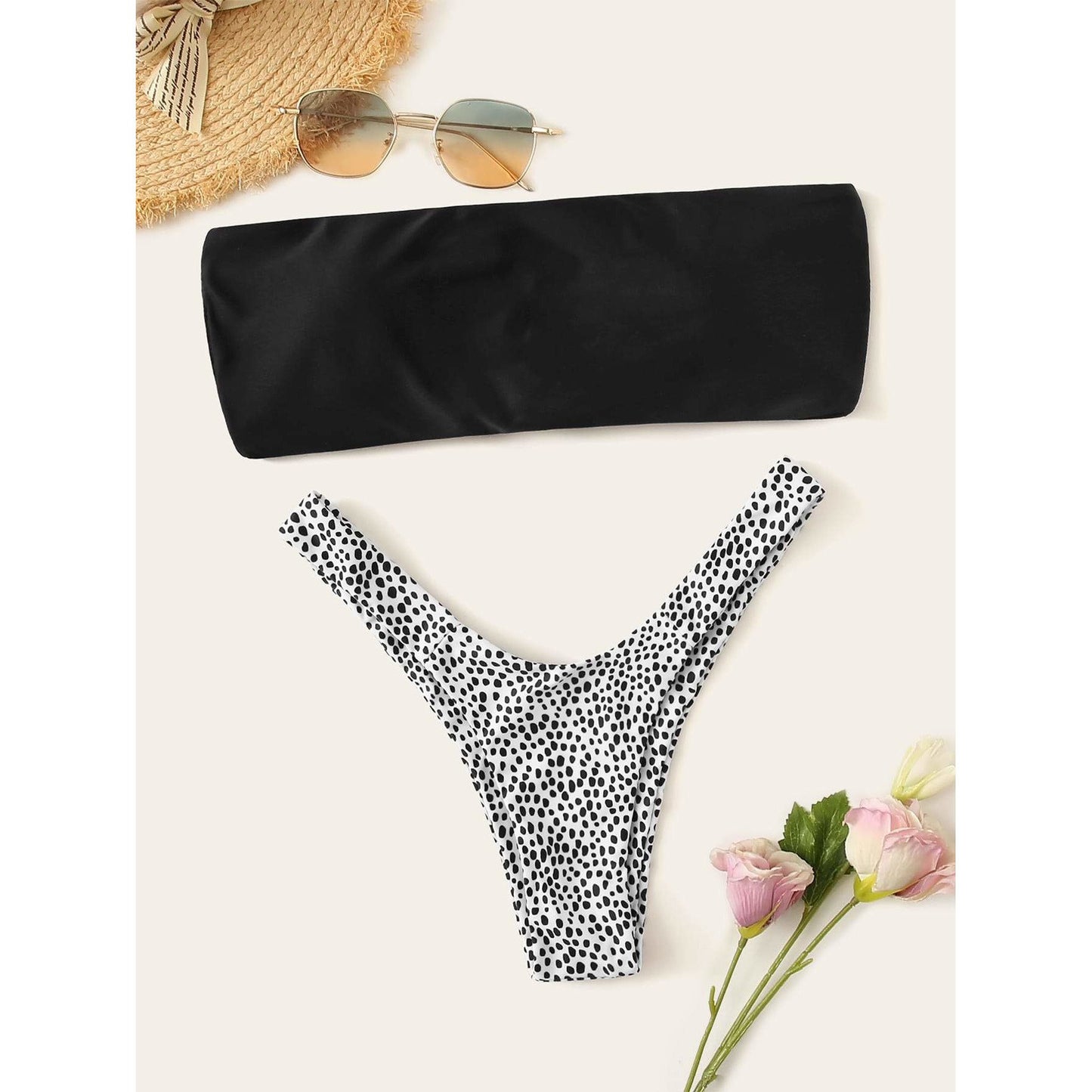 Cristal Lace-up Bandeau With Leopard Print Bikini Set