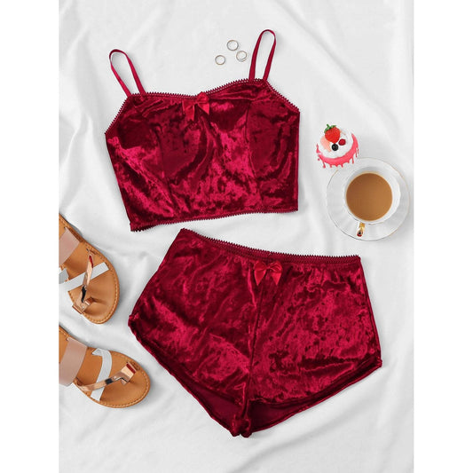 Marilyn Bow Velvet Cami Pajama Set