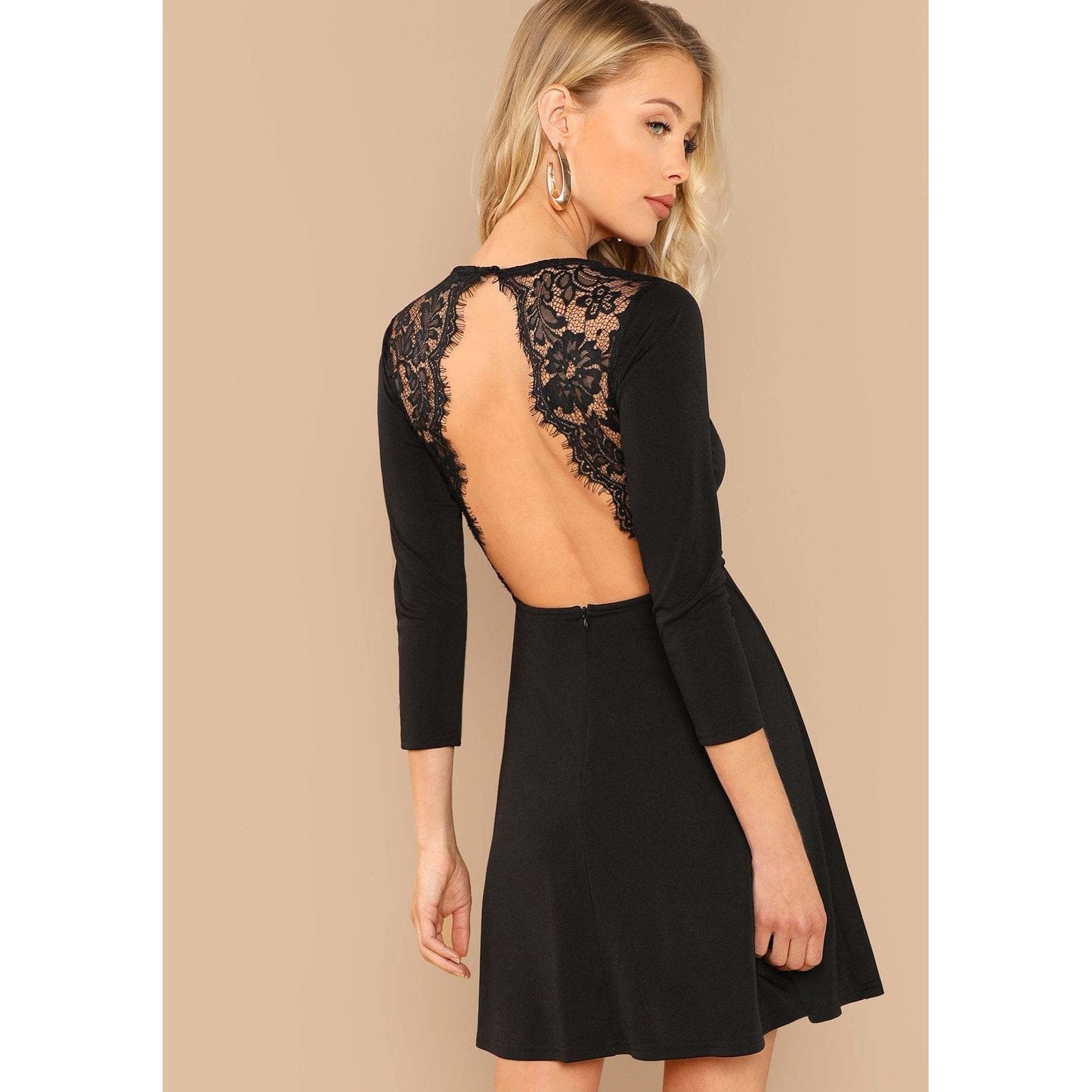 Eyelash Lace Open Back Skater Dress