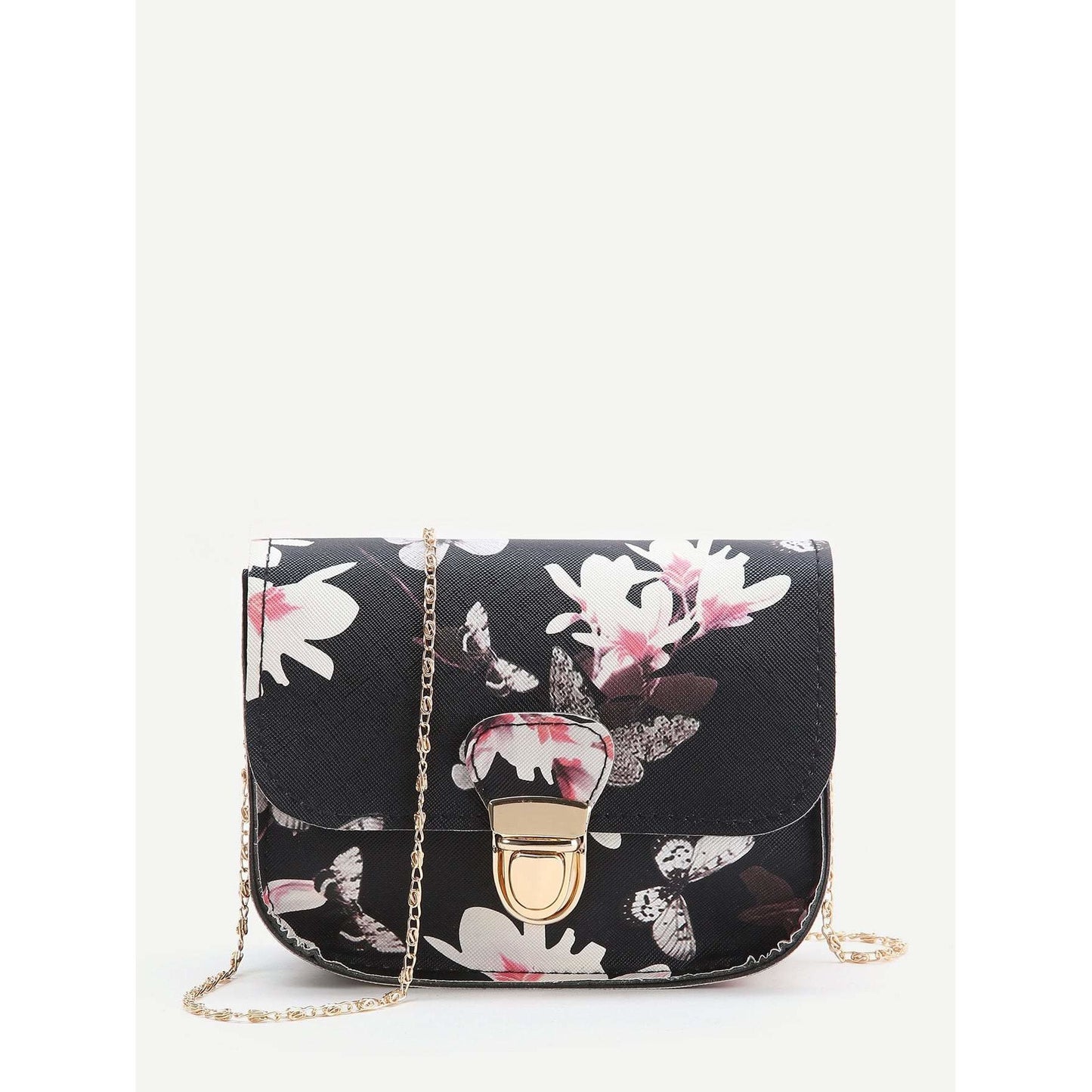 Black Floral Print Chain Bag